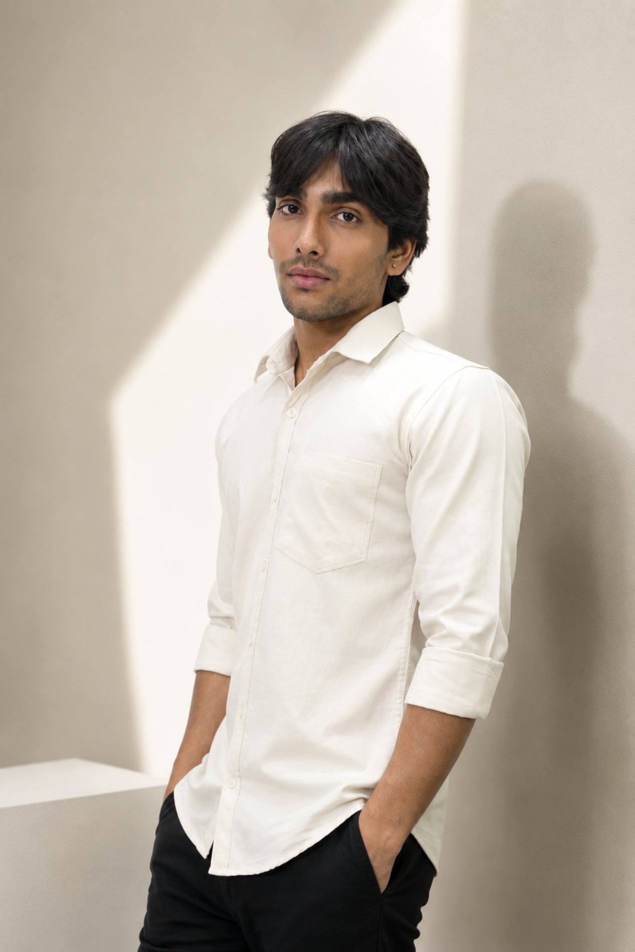 OXFP CREAM | SLIM FIT PREMIUM POLO NECK CASUAL SHIRT | TEASERWEAR