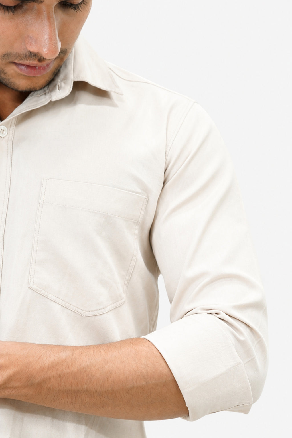 OXFP CREAM | SLIM FIT PREMIUM POLO NECK CASUAL SHIRT | TEASERWEAR