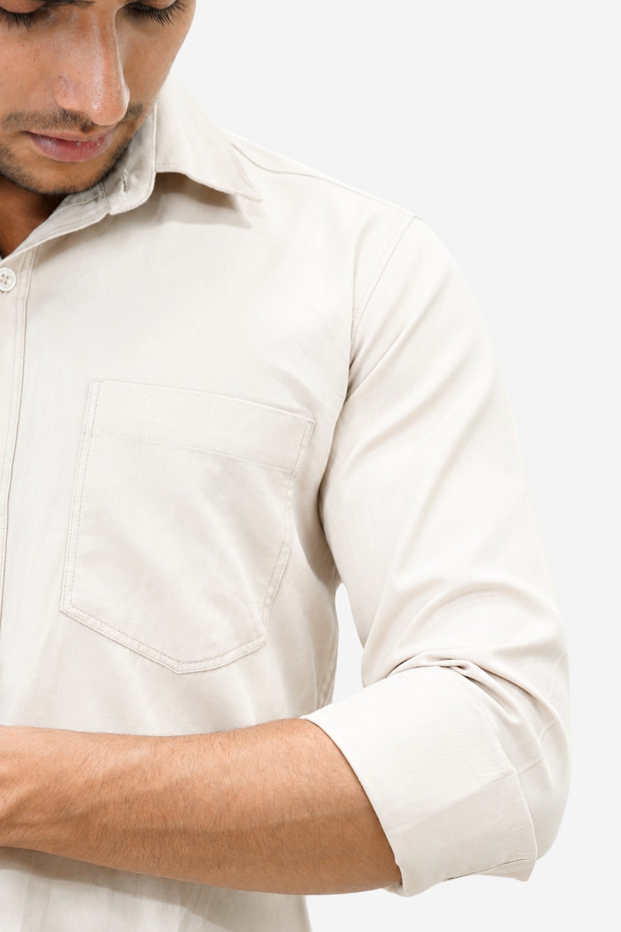 OXFP CREAM | SLIM FIT PREMIUM POLO NECK CASUAL SHIRT | TEASERWEAR