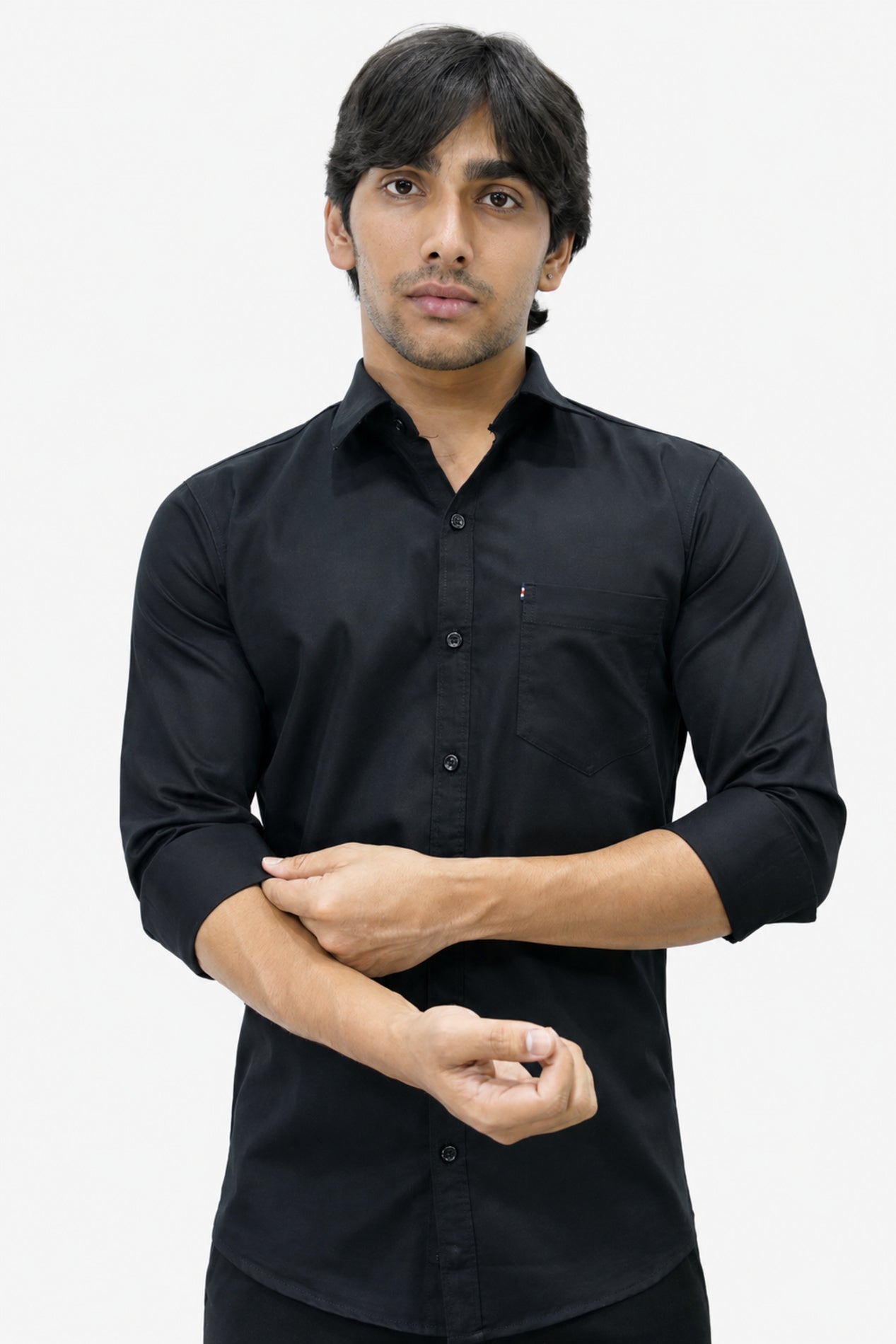 OXFP BLACK | SLIM FIT PREMIUM POLO NECK CASUAL SHIRT | TEASERWEAR