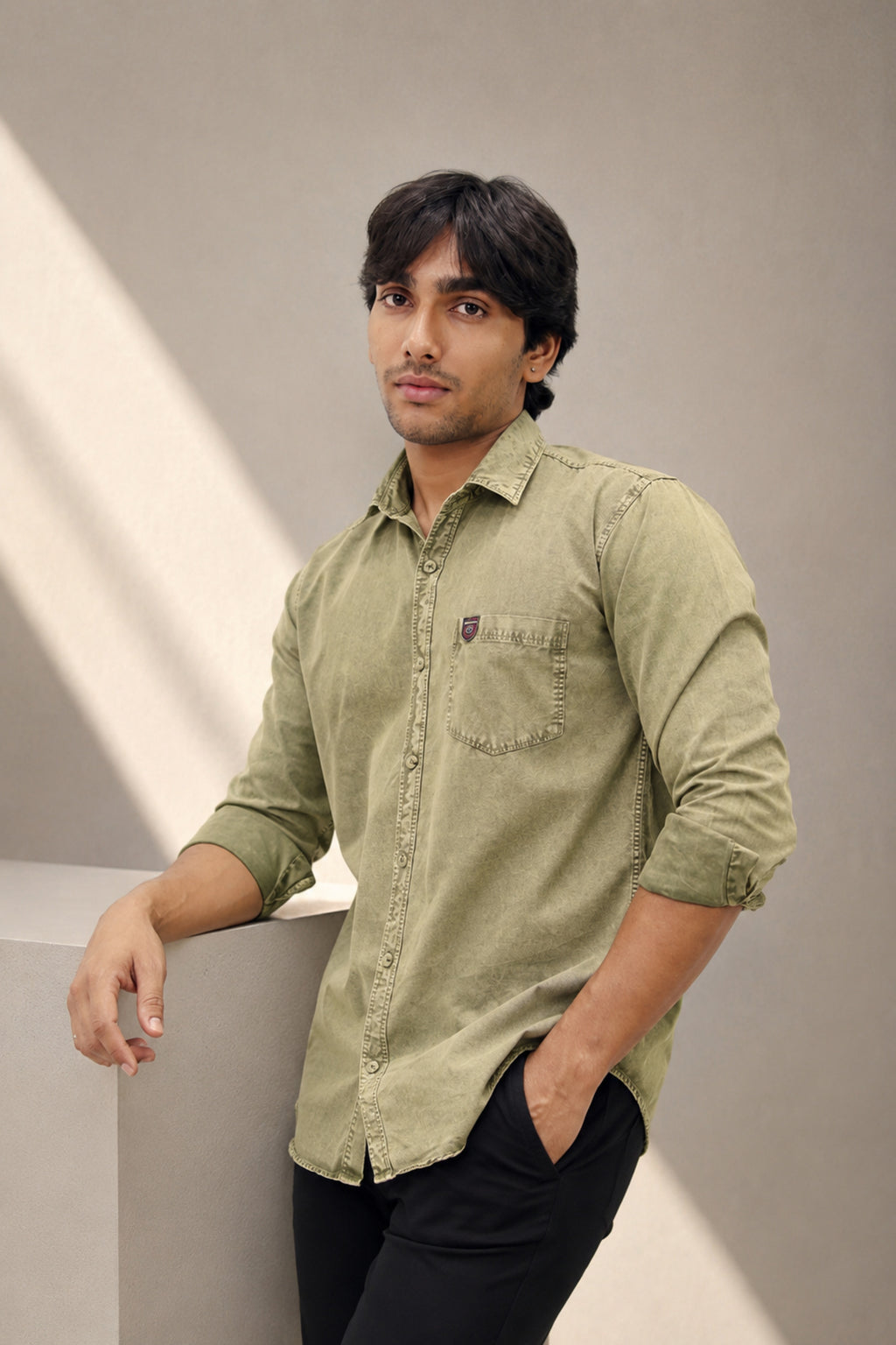 ROF GREEN | SLIM FIT PREMIUM POLO NECK CASUAL SHIRT | TEASERWEAR