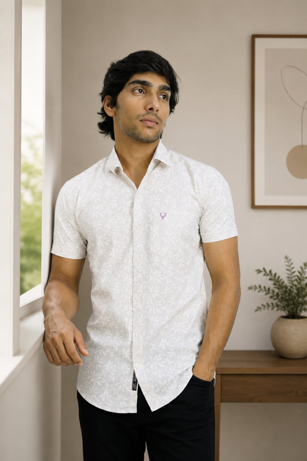 DOBHP WHITE | SLIM FIT PREMIUM POLO NECK CASUAL SHIRT | TEASERWEAR