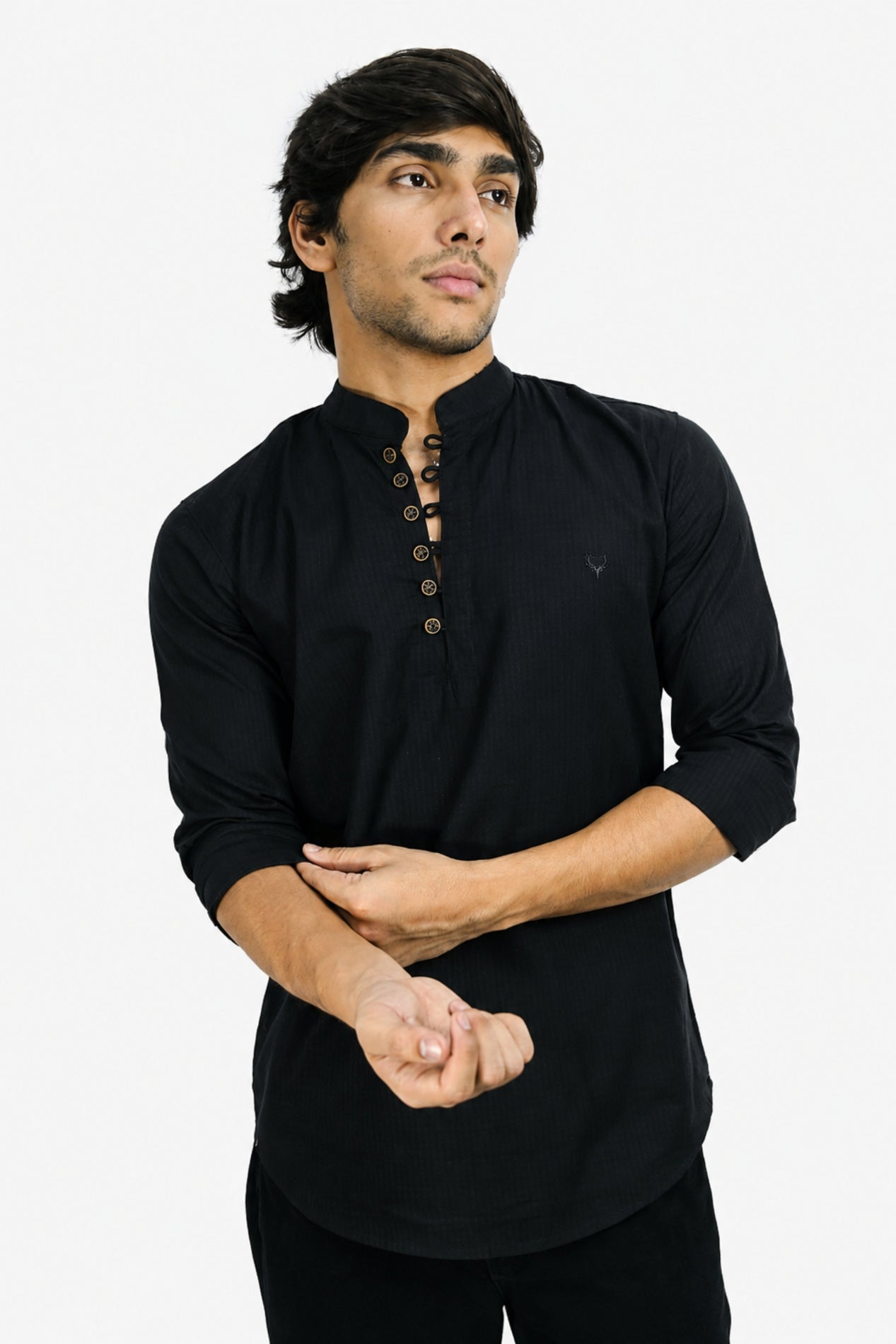 SLUKU BLACK | SLIM FIT PREMIUM POLO NECK CASUAL KURTA | TEASERWEAR