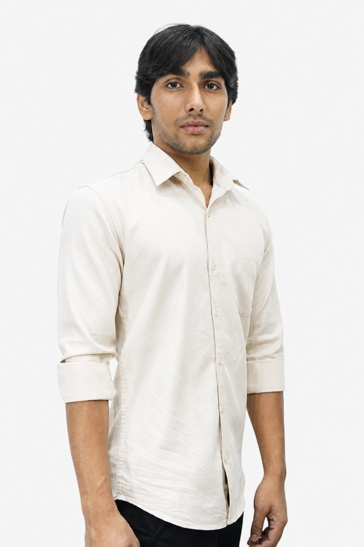 OXFP CREAM | SLIM FIT PREMIUM POLO NECK CASUAL SHIRT | TEASERWEAR