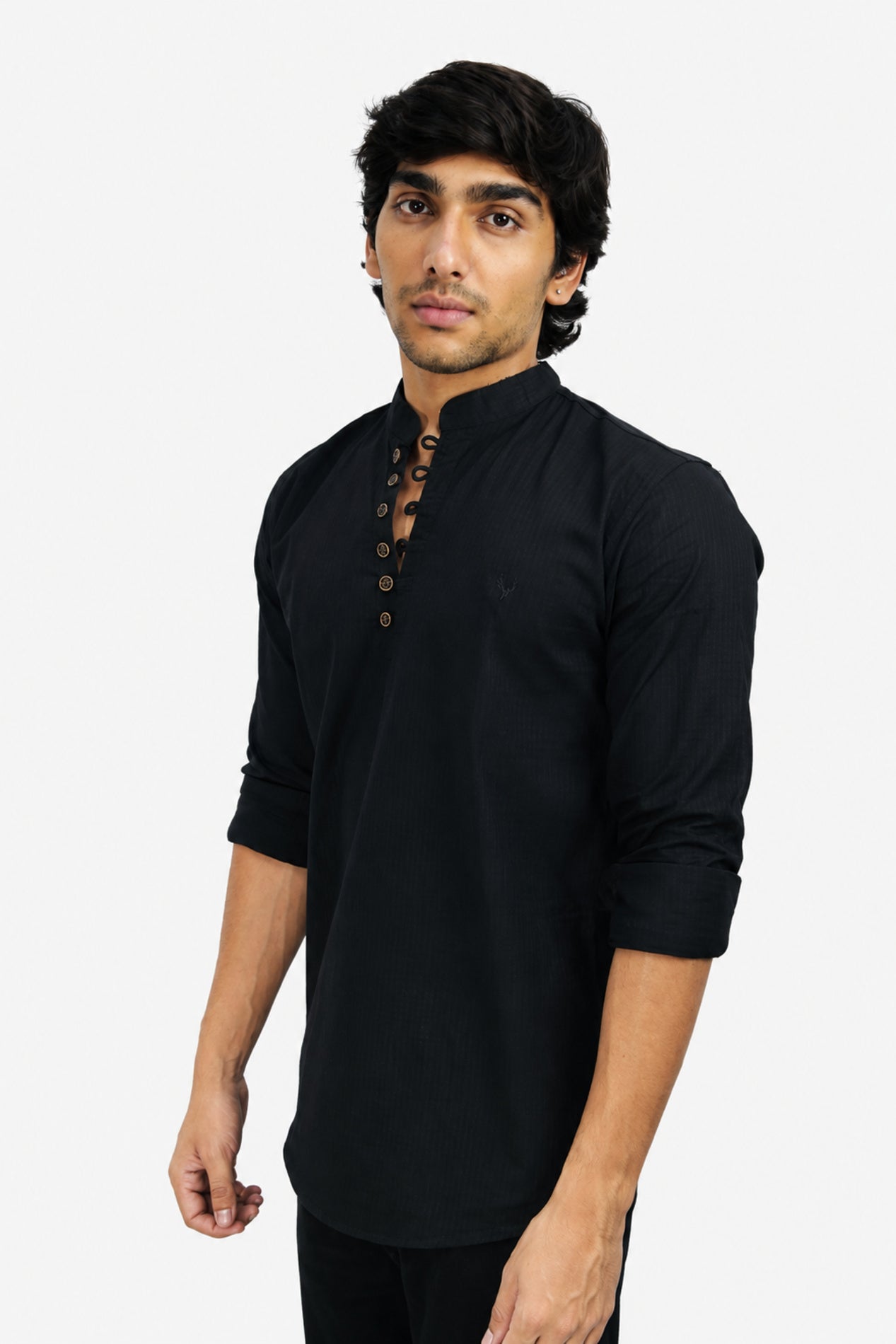 SLUKU BLACK | SLIM FIT PREMIUM POLO NECK CASUAL KURTA | TEASERWEAR