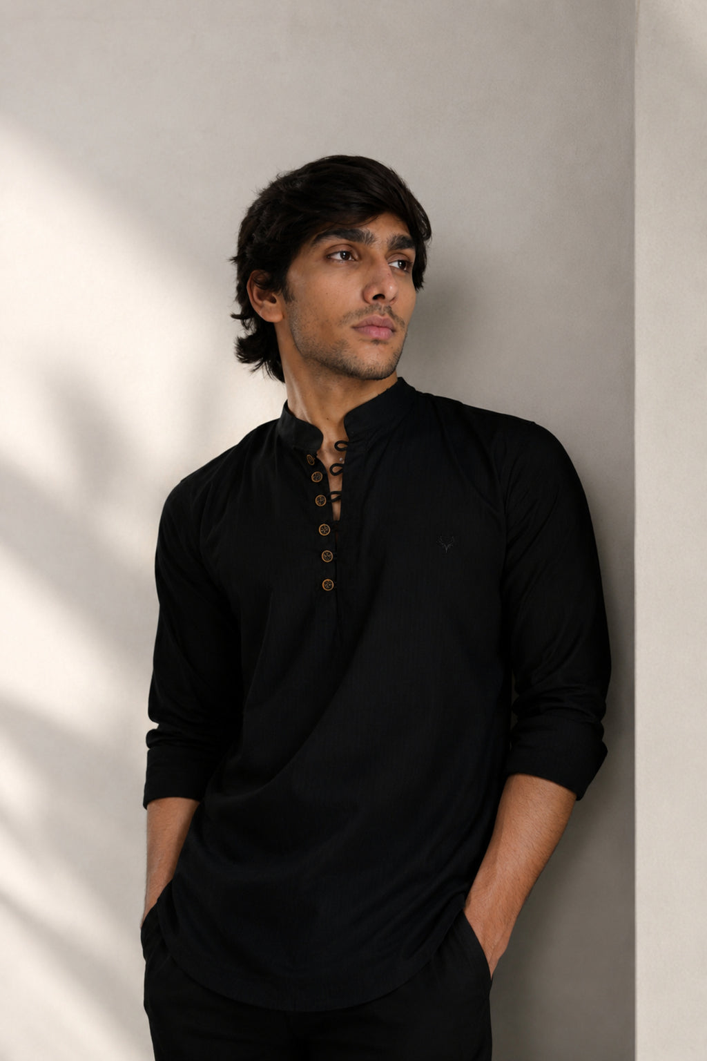 SLUKU BLACK | SLIM FIT PREMIUM POLO NECK CASUAL KURTA | TEASERWEAR