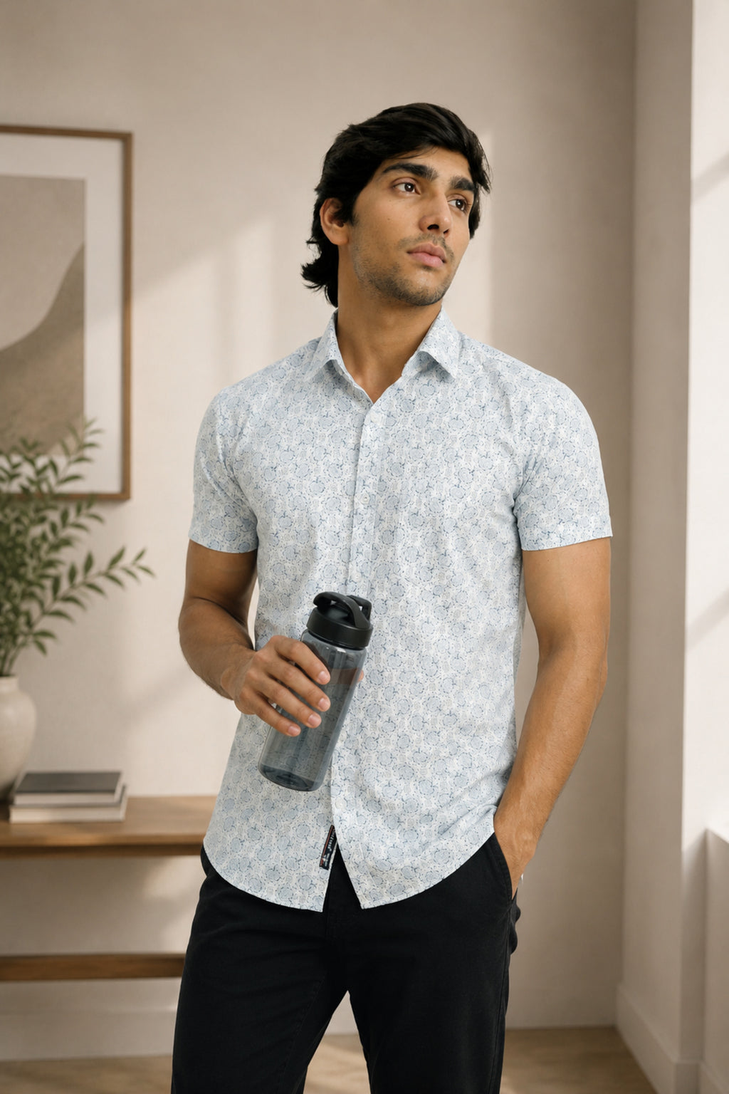 DOBHP BLUE | SLIM FIT PREMIUM POLO NECK CASUAL SHIRT | TEASERWEAR