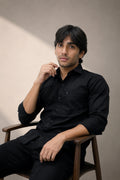 OXFP BLACK | SLIM FIT PREMIUM POLO NECK CASUAL SHIRT | TEASERWEAR