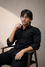 OXFP BLACK | SLIM FIT PREMIUM POLO NECK CASUAL SHIRT | TEASERWEAR