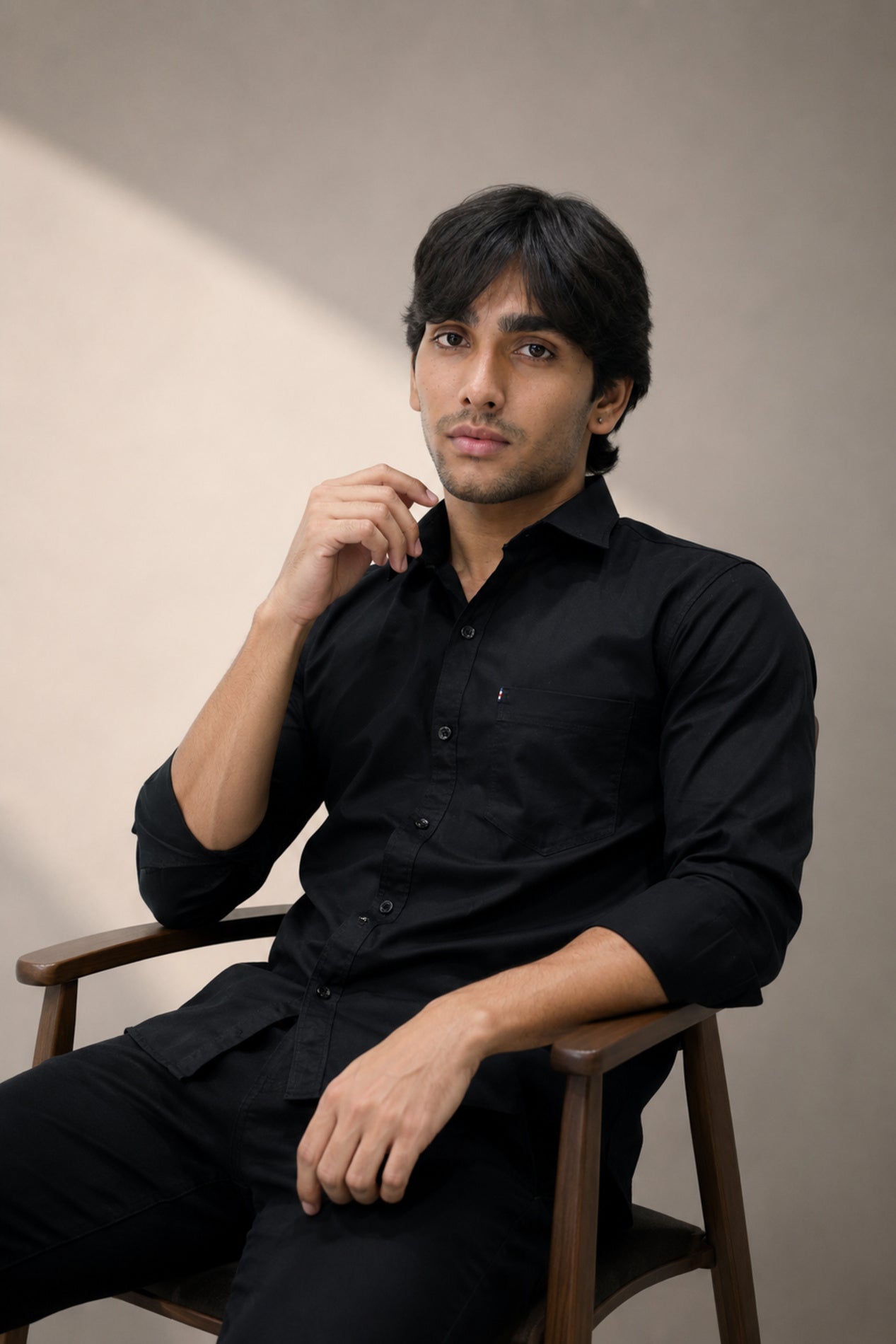 OXFP BLACK | SLIM FIT PREMIUM POLO NECK CASUAL SHIRT | TEASERWEAR